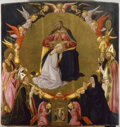 天使と4人の聖人とのマリアの戴冠式。 1470年頃 作： Neri di Bicci