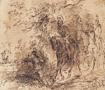 他の 3 人の兵士を見守る騎馬兵 作： Leopold Blonder