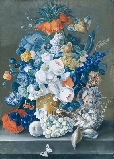 果物、鳥の巣、蝶の花の作品 作： Leopold Blonder