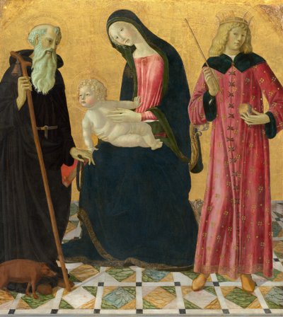 聖アンソニー修道院長と聖ジギスムントと一緒のマドンナと子供、c。 14901495。 作： Neroccio de Landi