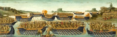 アクティウムの戦い、1475-1480年頃（パネル上のテンペラと金箔） 作： Neroccio di Landi