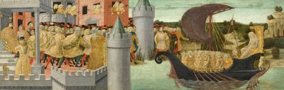 アントニーへのクレオパトラの訪問、1475-1480年頃（パネル上のテンペラ、金と銀の鉛） 作： Neroccio di Landi