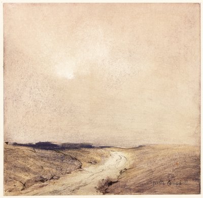 Yorkshire Moorland (カードに貼り付けた紙に鉛筆と水彩) 作： Nesta Jennings Campbell