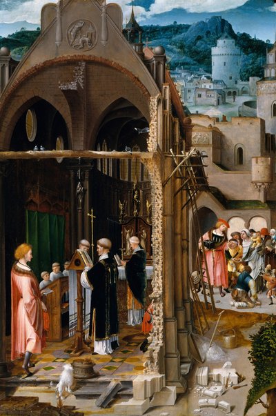 チャリティーに関する説教、おそらく聖アントニウスの回心。 作： Netherlandish