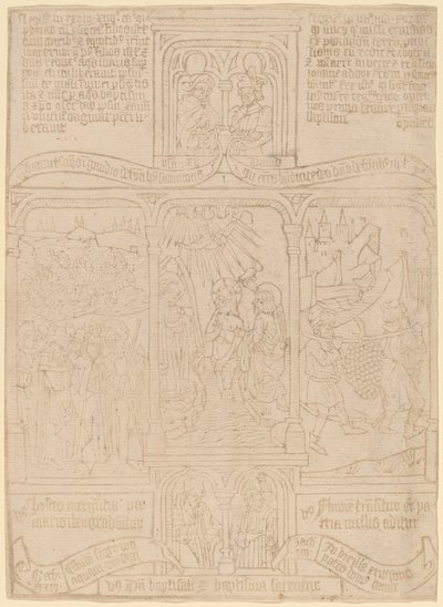 キリストのバプテスマ; 紅海を通過するファラオ。 ジョシュアとカレブ 作： Netherlandish 15th Century