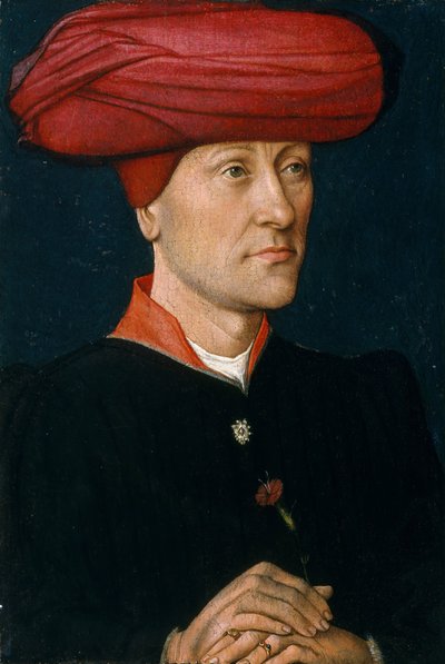シャペロンの男の肖像。 作： Netherlandish Painter
