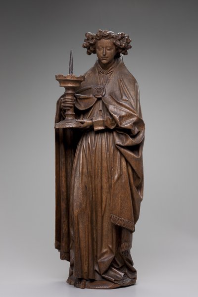 キャンドルスティックを持つ天使 1480～1500年頃（オーク材 作： Netherlandish School