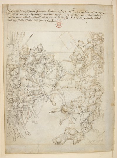 コットン ジュリアス E. IV、アート。 6、「ビーチャムのページェント」、1483年頃（ベラムにインク） 作： Netherlandish School