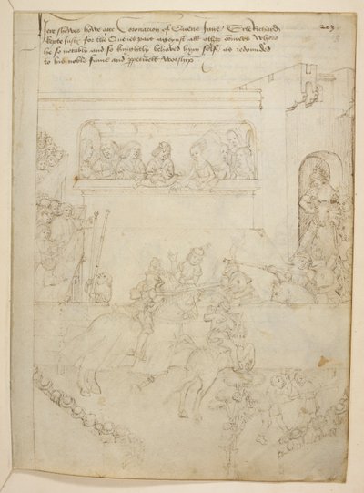 コットン ジュリアス E. IV、アート。 6、「ビーチャムのページェント」、1483年頃（ベラムにインク） 作： Netherlandish School