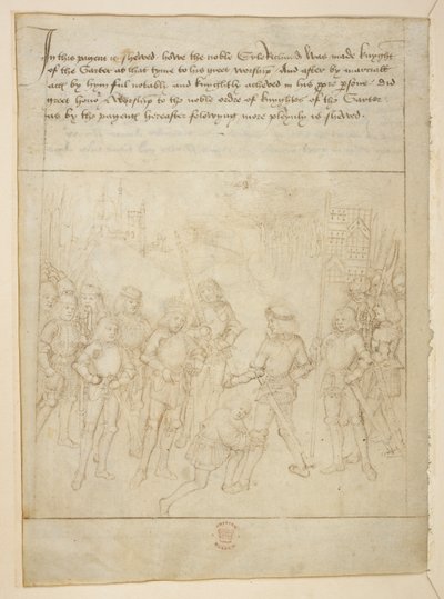 コットン ジュリアス E. IV、アート。 6、「ビーチャムのページェント」、1483年頃（ベラムにインク） 作： Netherlandish School