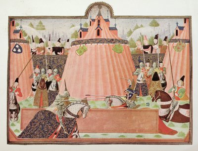 Harl 4379 f.43 「フロワサールのクロニクル」より、サン イングヴェルトでのトーナメント、ブルージュ 作： Netherlandish School