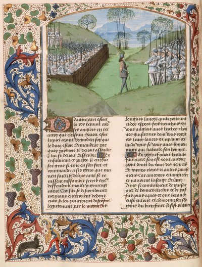 MS Royal 15 E.IV fol.231v ヘイスティングスの戦い (1066 年) のザクセンの柵、ジャン ド ワーヴァン作「Angleterre Chroniques d