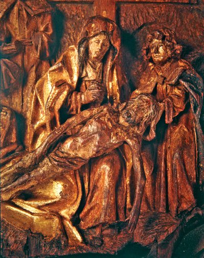 死んだキリストの追悼、1500年頃（金色とポリクロームオークウッド） 作： Netherlandish School