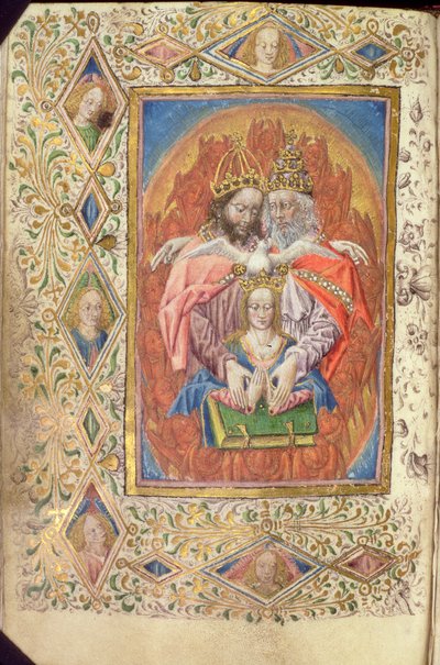 Ms 137 f.138v永遠の知恵の時間からの、聖母との三位一体、c.1470-80 作： Netherlandish School