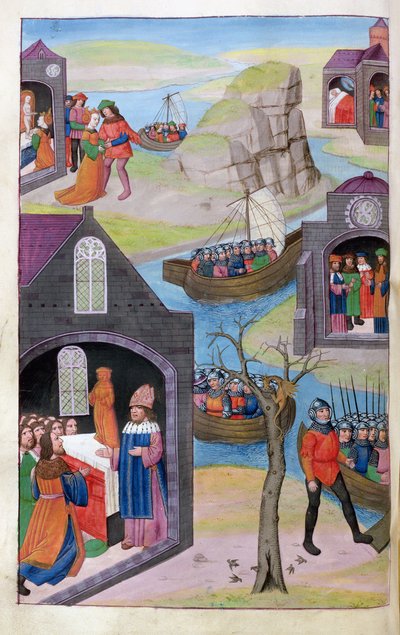 Ms 324 f.118 v。Heenbas夢。パリとヘレン。 CalchasはOvidによるMetamorphoses 12、1479から天才を説明しています 作： Netherlandish School