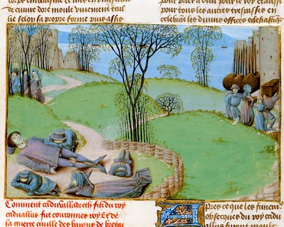 Ms. Royal 15 E.IV fol.187 飢饉による死、Jean de Wavrin 著「Chroniques d