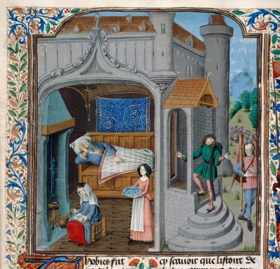 ロイヤル 15 D、I、f.18、トビトの盲目化と治癒 (ベラム) 作： Netherlandish School