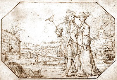 ザ・フォー・シーズンズ1675年頃、紙にペンとセピアインクで描かれた「春」。 作： Netherlandish School