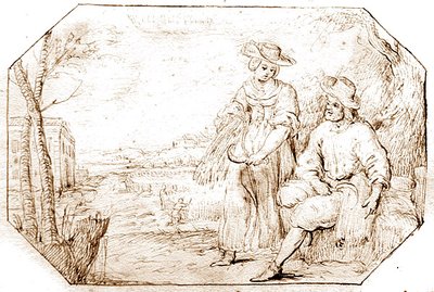 四季。1675年頃、紙にペンとセピアインクで描かれた「夏と刈り入れ 作： Netherlandish School