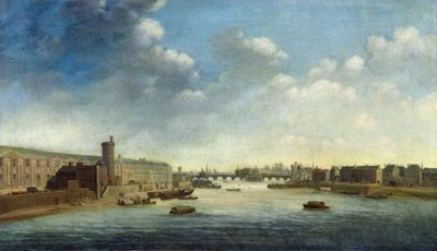 バルビア橋上流のセーヌ川、ルーブル美術館 作： Netherlandish School