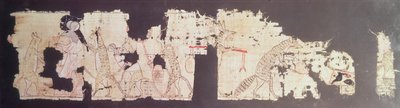 猫が飼われているネズミを描いた風刺的なパピルス（パピルス） 作： New Kingdom Egyptian