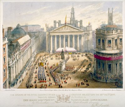 王立証券取引所の開設、ロンドン市、1844 年。 作： Newcombe