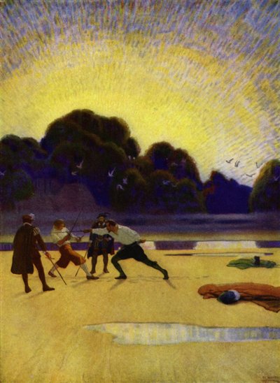 チャールズ・キングスレー著「Westward Ho!」のイラスト（カラーリトグラフ 作： Newell Convers (after) Wyeth