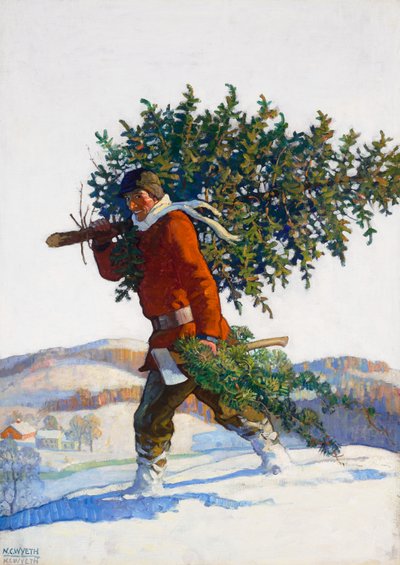 クリスマス・ツリー - チャッズ・フォード（ポピュラー誌、表紙イラスト） 作： Newell Convers Wyeth