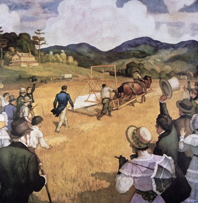 サイラス・H・マコーミック（1809-84）と1837年の刈り取り機（油彩・キャンバス 作： Newell Convers Wyeth