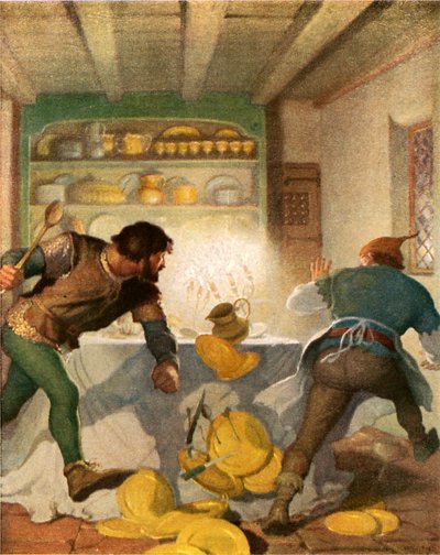 リトルジョンは保安官の家でコックと戦う 作： Newell Convers Wyeth