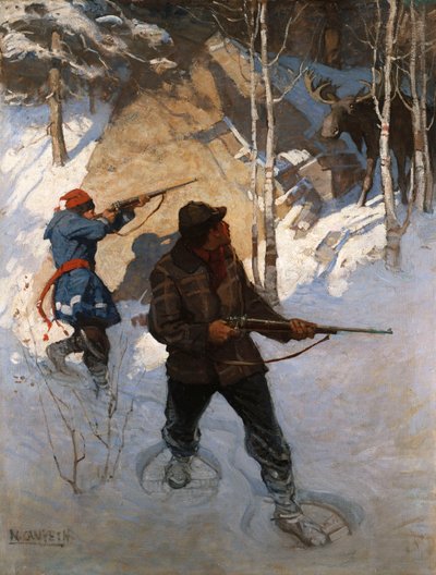 ムースハンティング（キャンバスに油彩） 作： Newell Convers Wyeth