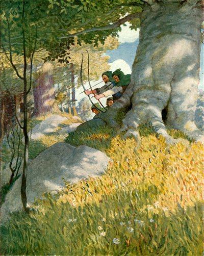 ロビンフッドと彼の仲間はウィルスタチューリーを救う 作： Newell Convers Wyeth
