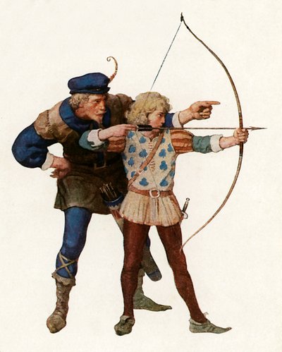 ロビン・フッドが若い射手を訓練する 作： Newell Convers Wyeth