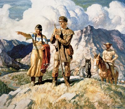 サカガウィアとルイス・クラークの遠征（1804-06年）（カラーリトグラフ 作： Newell Convers Wyeth