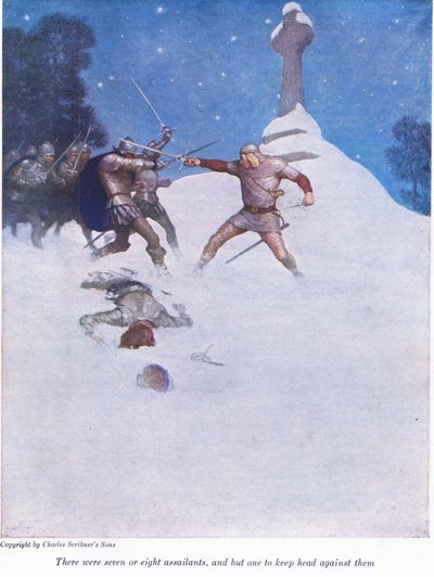 7人か8人の加害者がいたが、1人は彼らに対抗し続けた、1916 作： Newell Convers Wyeth