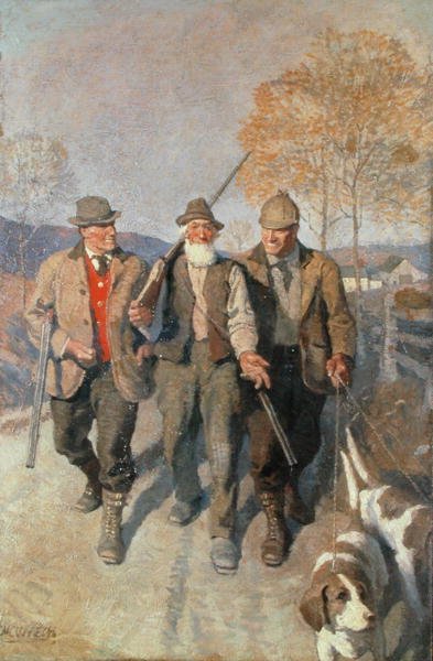 三人の猟師と猟犬（油彩・キャンバス） 作： Newell Convers Wyeth