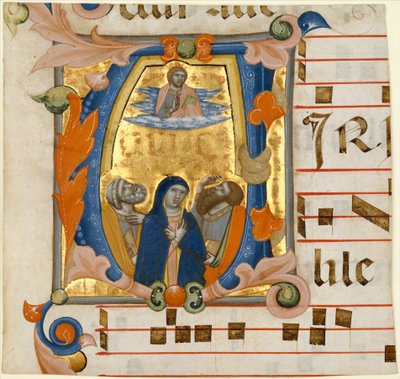 イニシャル V でのアセンション、ca. 1342-50。 作： Niccolò di ser Sozzo