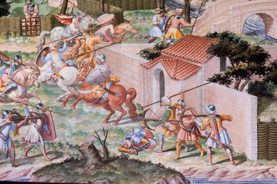 1431年のラ・ヒグエラの戦いを描いた戦いの広間のフレスコ画の詳細（フレスコ画 作： Niccolo (and workshop) Granello