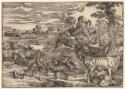 牛乳を注ぐ女のいる風景、c。 1525年。 作： Niccolo Boldrini