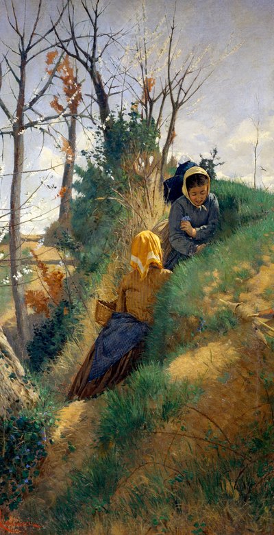 田園風景、ニッコロ・カンニッチ（1846-1906）作、キャンバスに油彩、72x38cm 作： Niccolo Cannicci