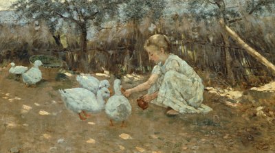 1892年頃、ニッコロ・カンニッチ（1846-1906）の小さなガチョウの群れ、キャンバスに油彩、40,5x70,5 cm。 作： Niccolo Cannicci