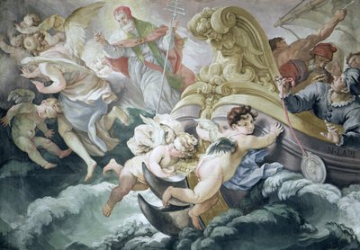 嵐は奇跡的にピウス5世のメダリオンと接触して落ち着いた 作： Niccolo Francesco Lapi
