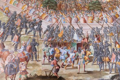 ライゲルエラの1431年の戦いのホールのフレスコ画の詳細 作： Niccolo Granello
