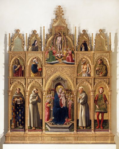 マドンナは子供、天使、聖人と即位しました（Cagli Polyptych） 作： Niccolo di Liberatore