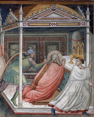 聖マタイの生涯：聖人の死 - フレスコ画、14世紀初頭 作： Niccolo di Pietro Gerini