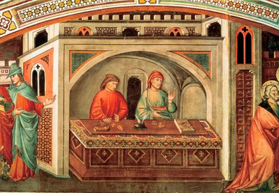聖マタイの物語」 ニッコロ・ディ・ピエトロ・ジェリーニによるフレスコ画の細部、1400年頃 作： Niccolo di Pietro Gerini
