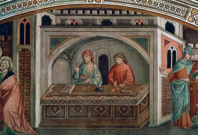 二人の銀行員、「聖マタイの生涯」より詳細 作： Niccolo di Pietro Gerini