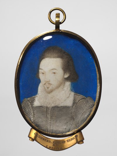 男の肖像、c.1600（金色の金属フレームに金の縁取りのあるベラムにw - c） 作： Nicholas (manner of) Hilliard