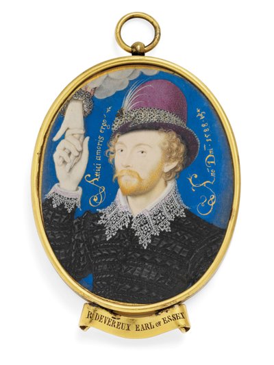雲から手を握りしめる若い紳士 作： Nicholas (studio of) Hilliard