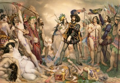 メキシコの征服：ヘルナンドコルテスがベラクルスで艦隊を破壊しました、1519 作： Nicholas Eustache Maurin